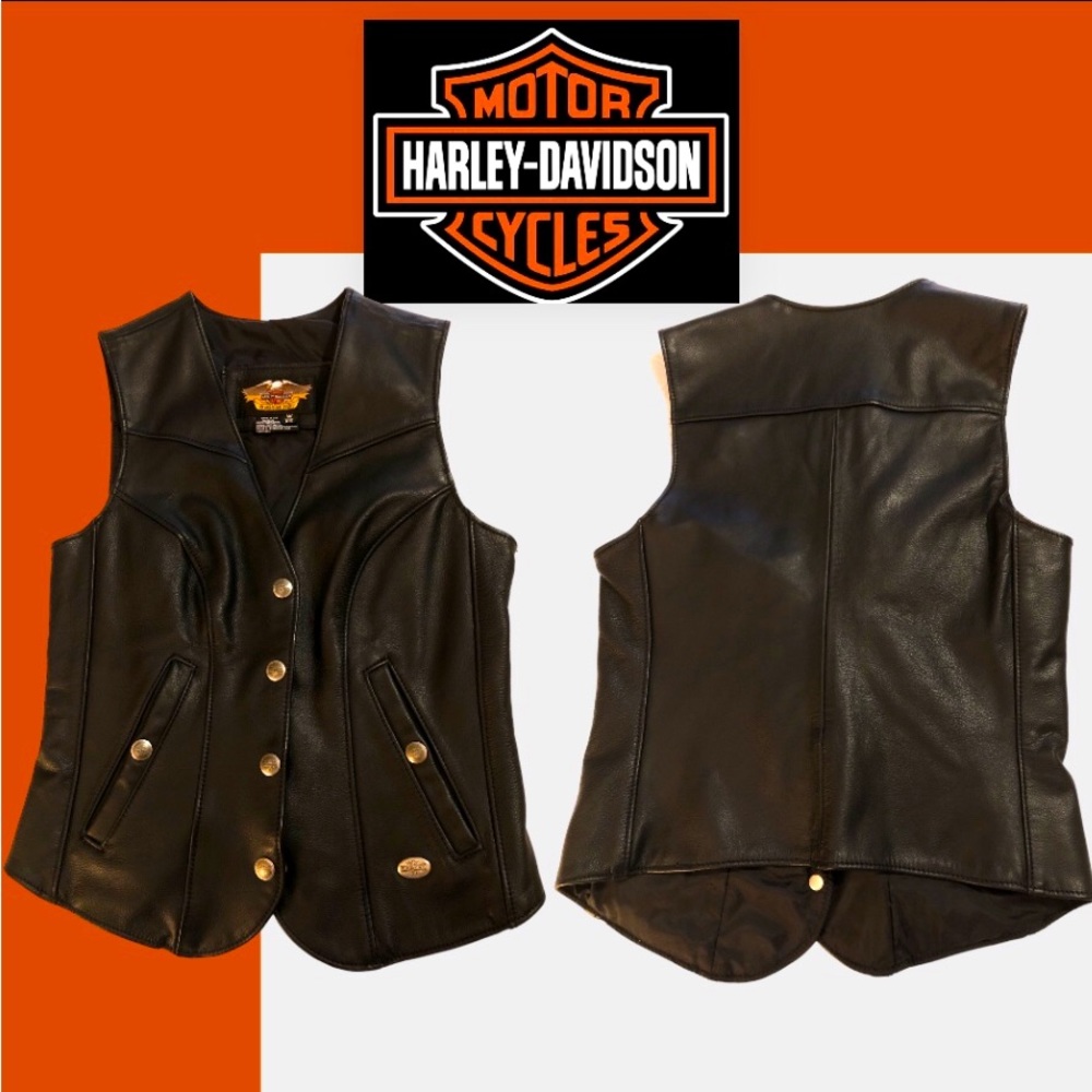 Harley Davidson Motorcycle Vest | Genuine Leather | Size XS | Black LIKE NEW